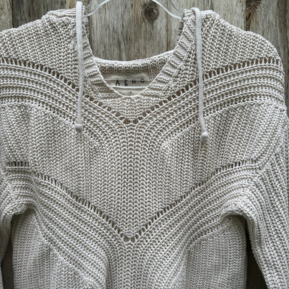 AERO Aeropostale Cropped Knit Crochet Long Sleeve Hoodie Medium - Picture 2 of 5
